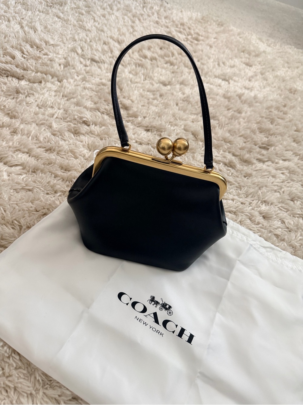 Coach Black Leather Kiss-Lock Wristlet with Gold Frame